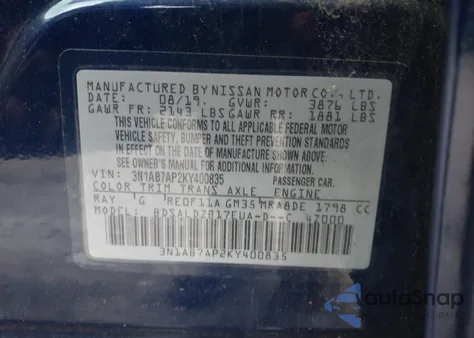 2019 Nissan Sentra Sv from USA, damaged, VIN 3N1AB7AP2KY400835